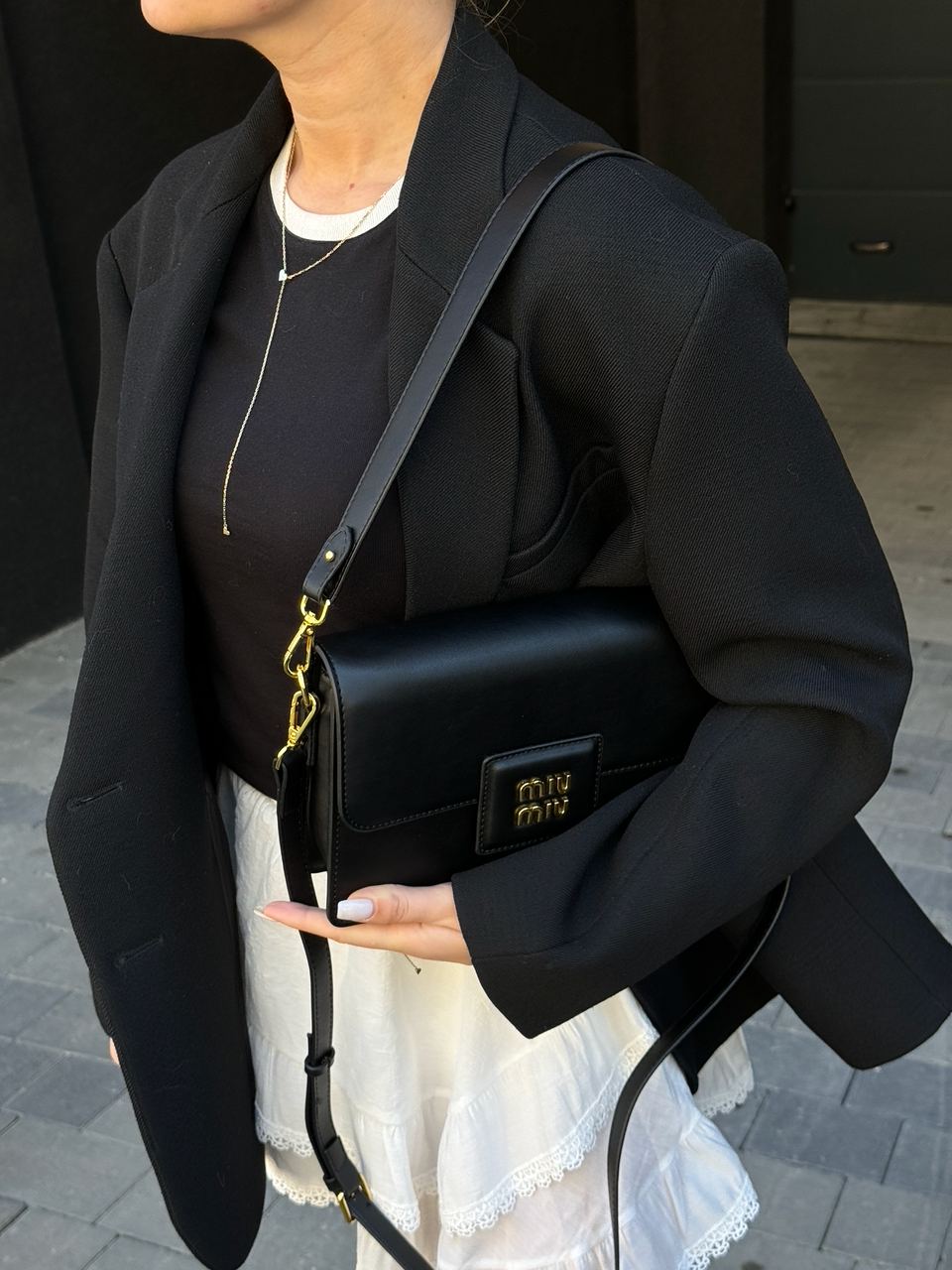 MiuMiu Shoulder Leather Bag Black - 8