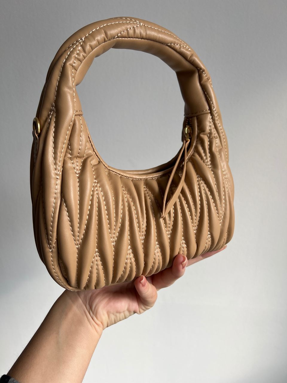 MiuMiu Wander Matelass? Nappa Leather Mini Hobo Bag Beige - 14