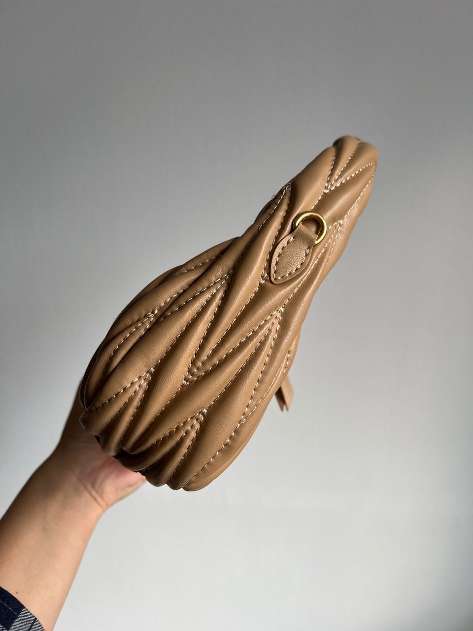 MiuMiu Wander Matelass? Nappa Leather Mini Hobo Bag Beige - 15