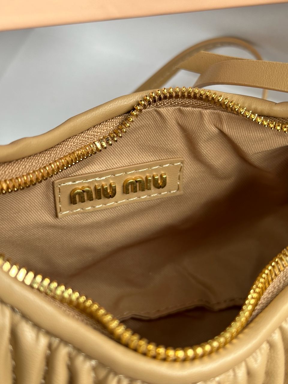 MiuMiu Wander Matelass? Nappa Leather Mini Hobo Bag Beige - 21