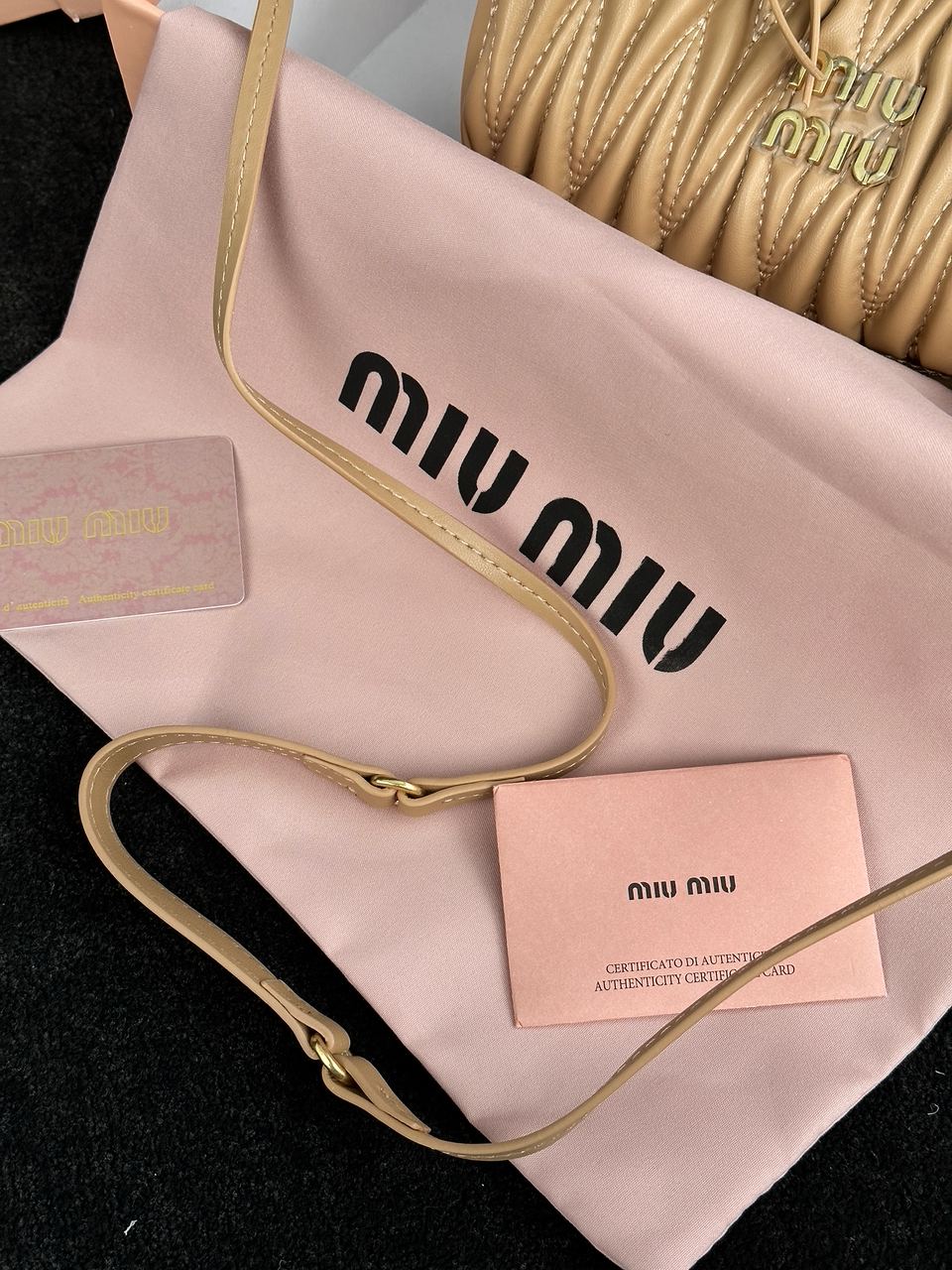 MiuMiu Wander Matelass? Nappa Leather Mini Hobo Bag Beige - 23