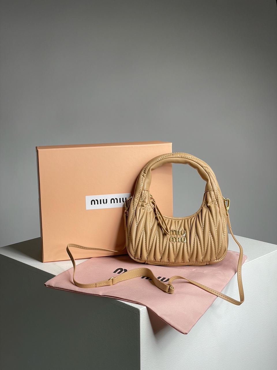 MiuMiu Wander Matelass? Nappa Leather Mini Hobo Bag Beige - 3