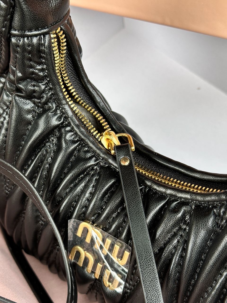 MiuMiu Wander Matelassé Nappa Leather Mini Hobo Bag Black - 21