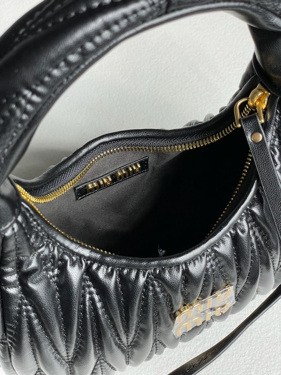 MiuMiu Wander Matelassé Nappa Leather Mini Hobo Bag Black - 25