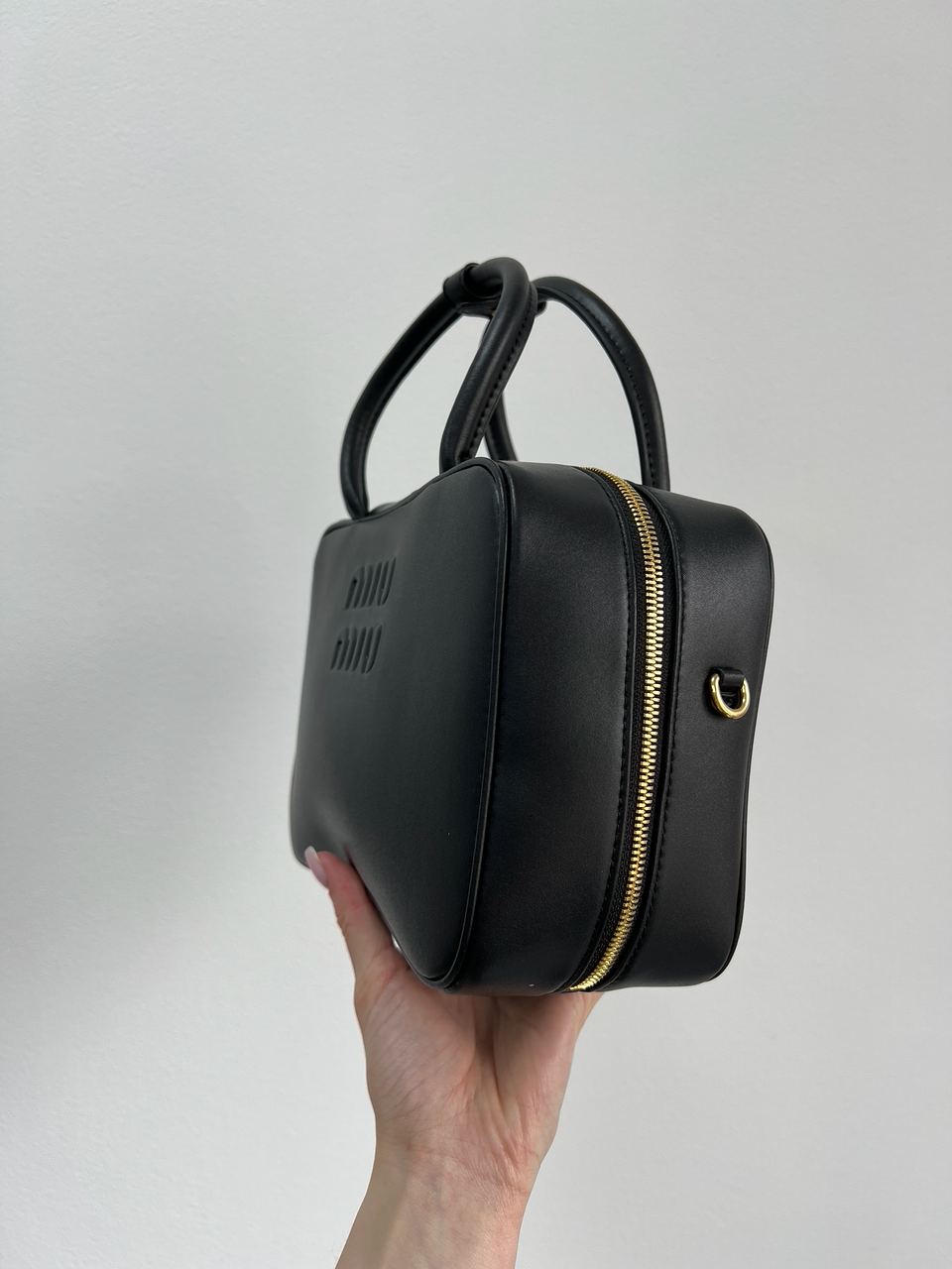 MiuMu Leather Top Handle Bag Black - 18