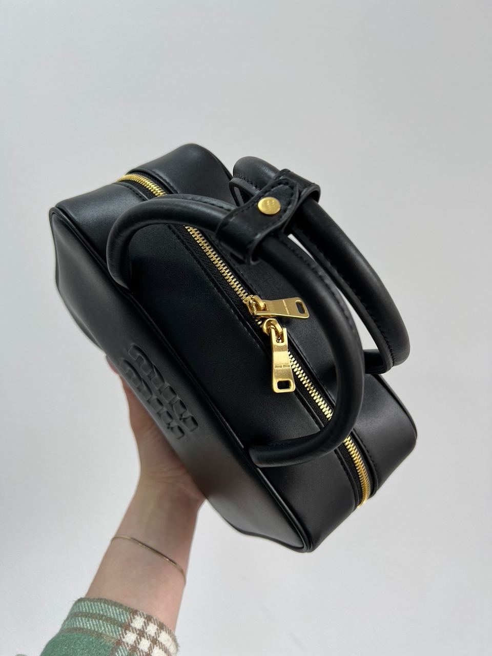 MiuMu Leather Top Handle Bag Black - 19