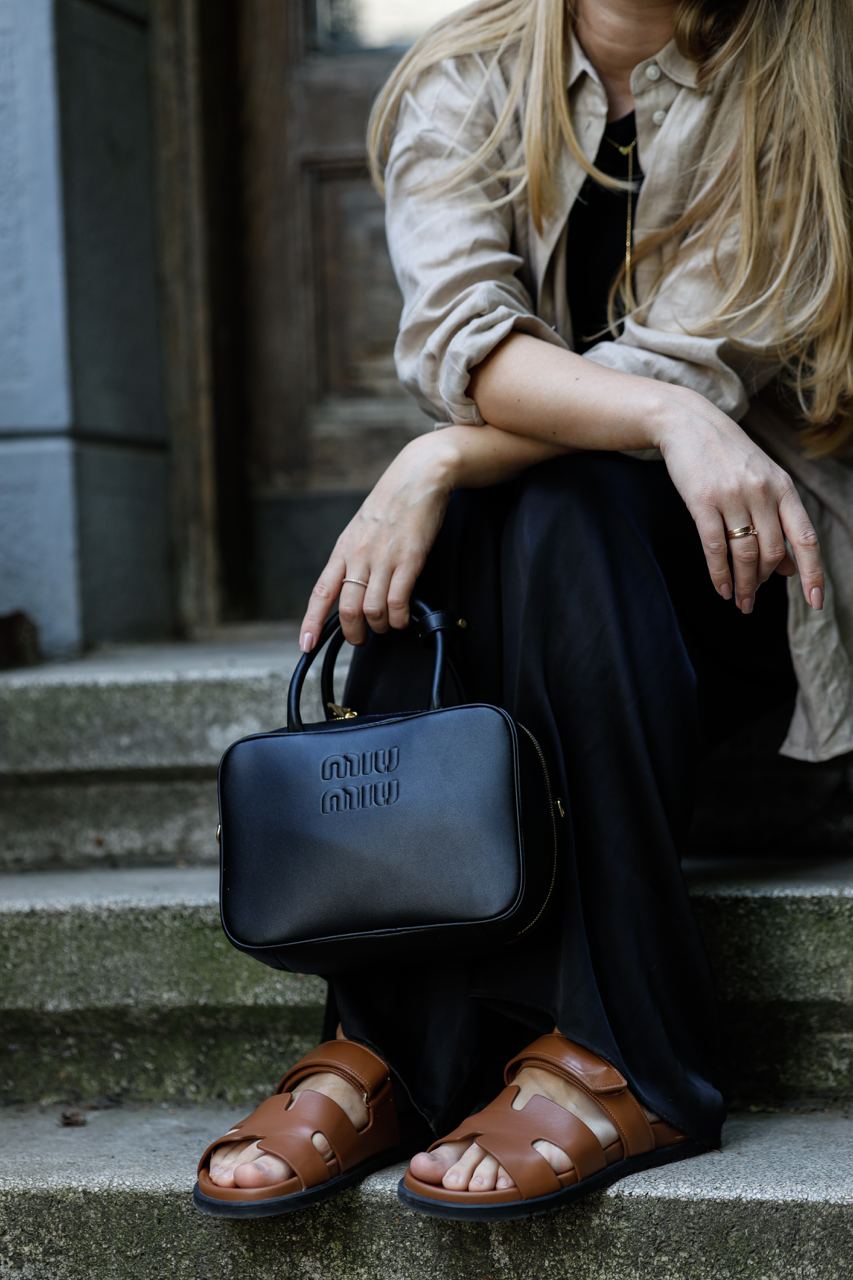 MiuMu Leather Top Handle Bag Black - 3