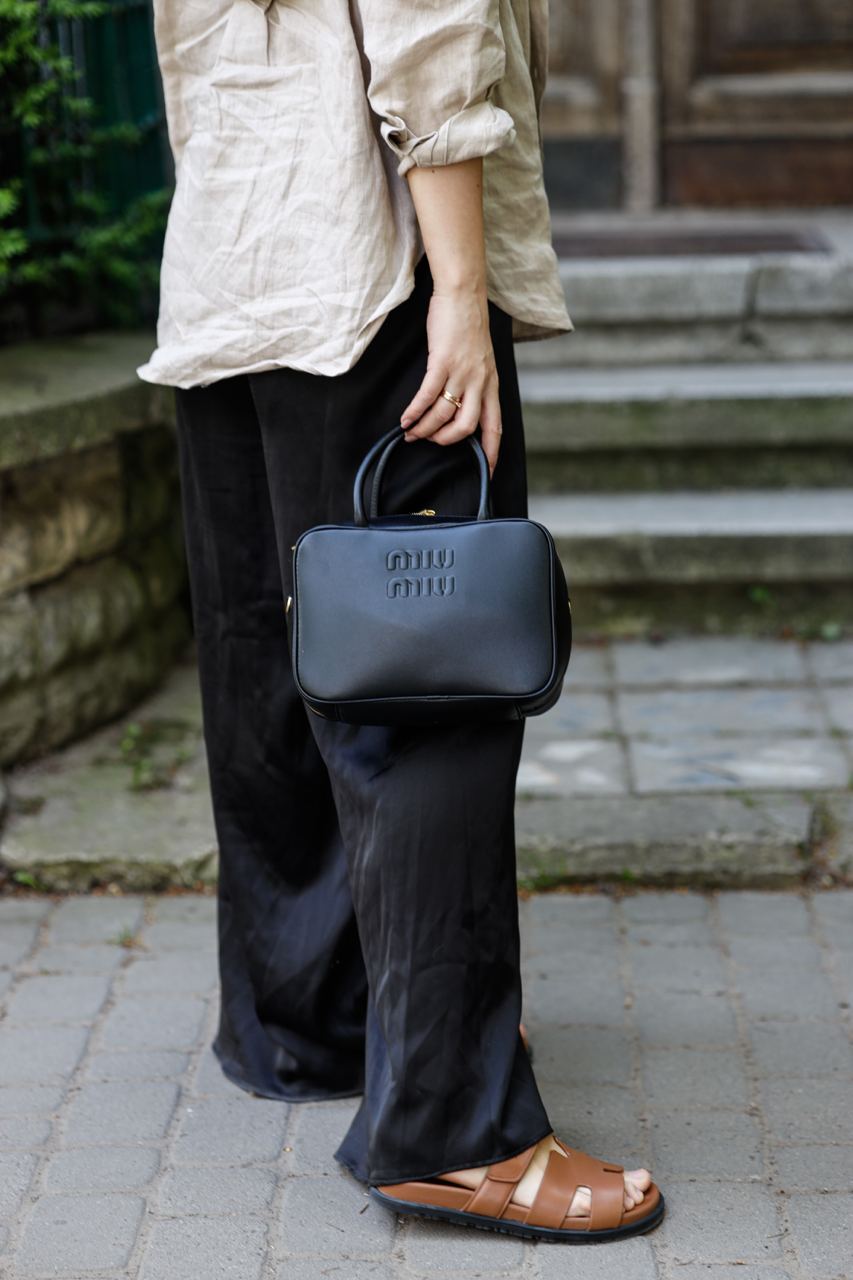 MiuMu Leather Top Handle Bag Black - 4