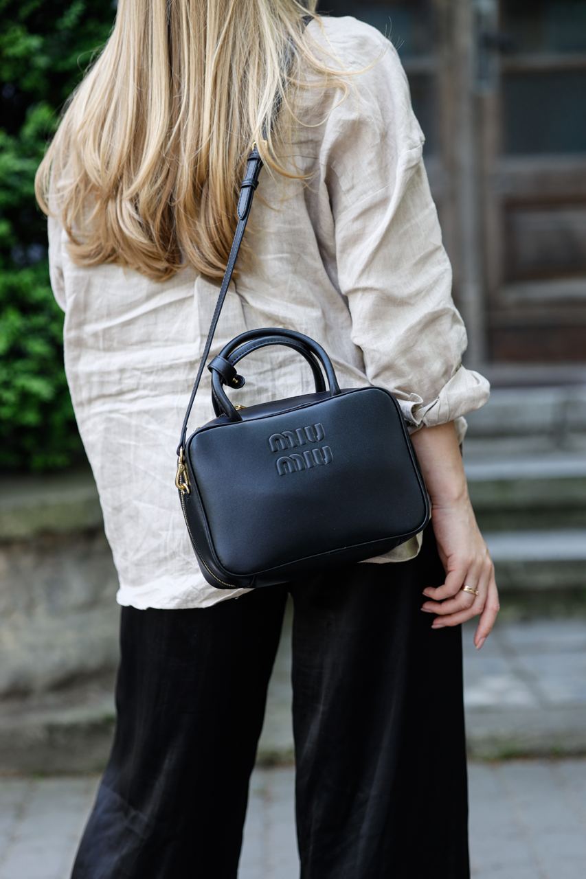 MiuMu Leather Top Handle Bag Black - 5