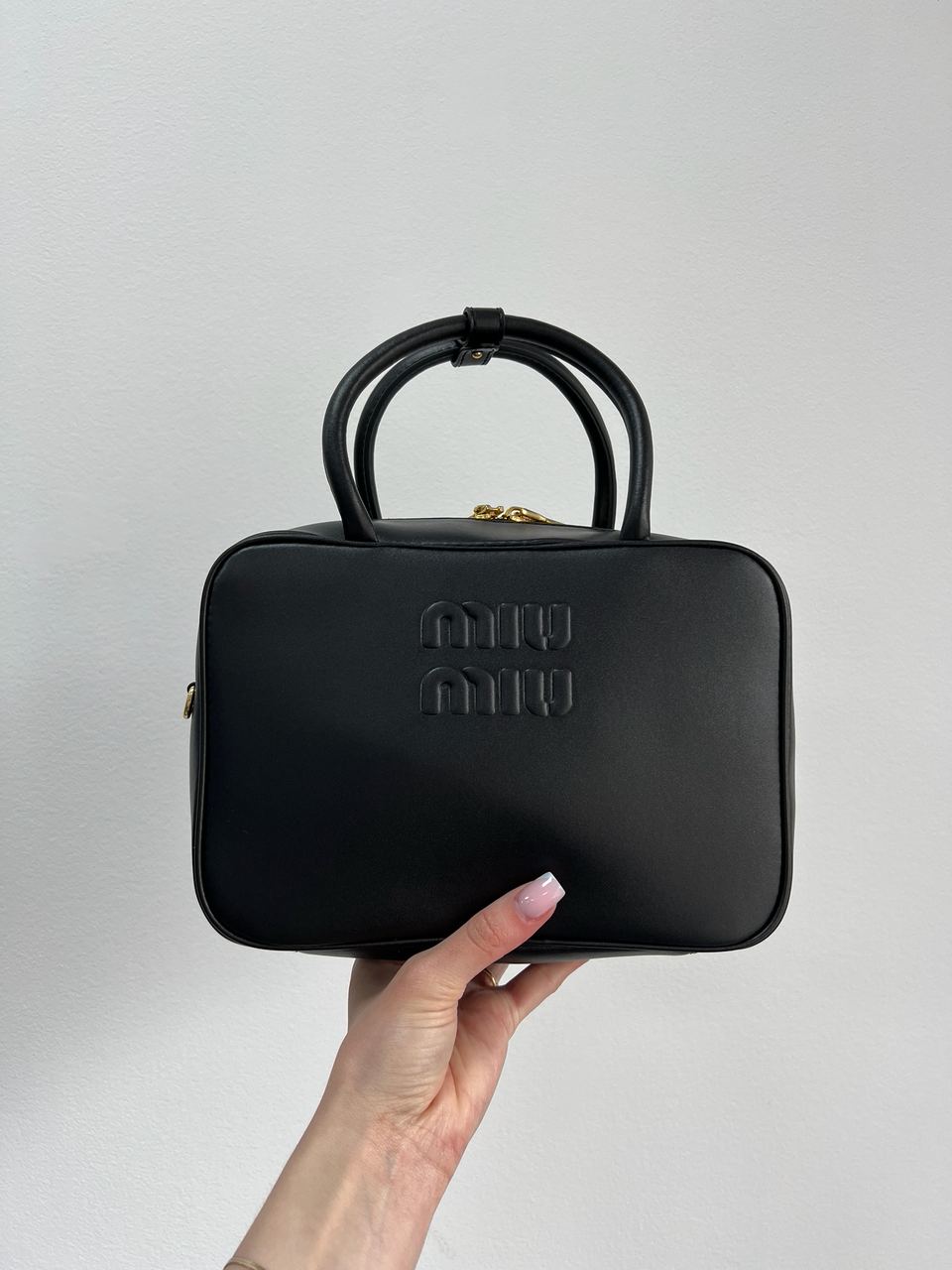 MiuMu Leather Top Handle Bag Black - 8