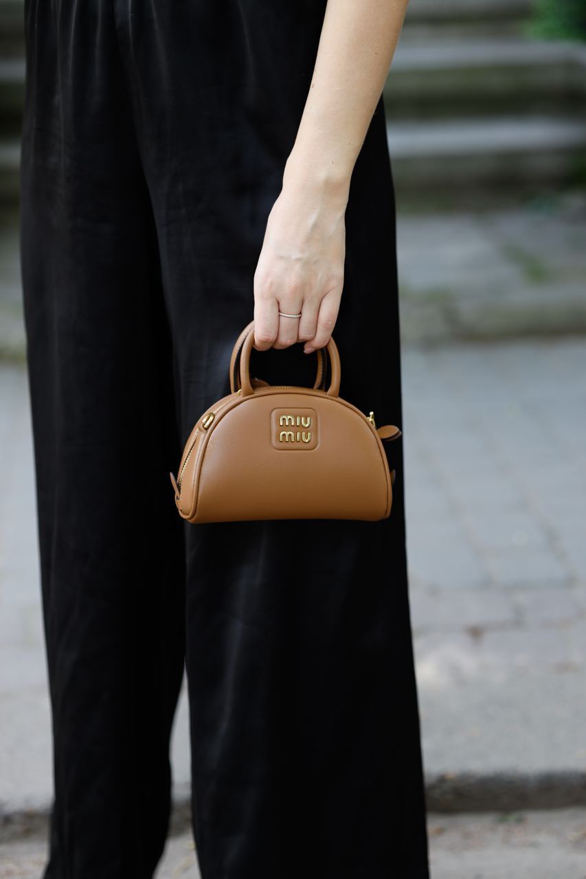 MiuMu Leather Top Handle Bag Brown - 10