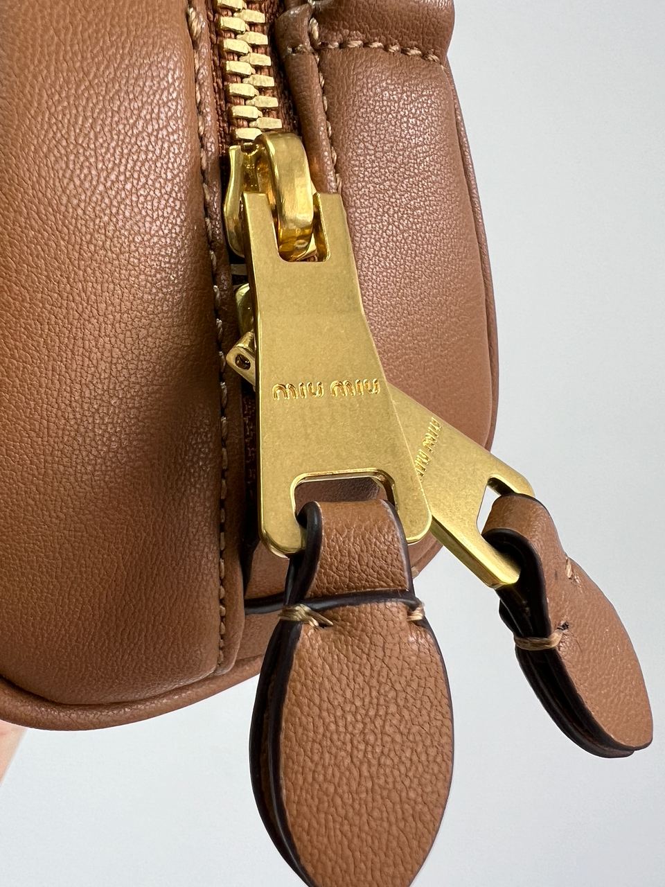 MiuMu Leather Top Handle Bag Brown - 21