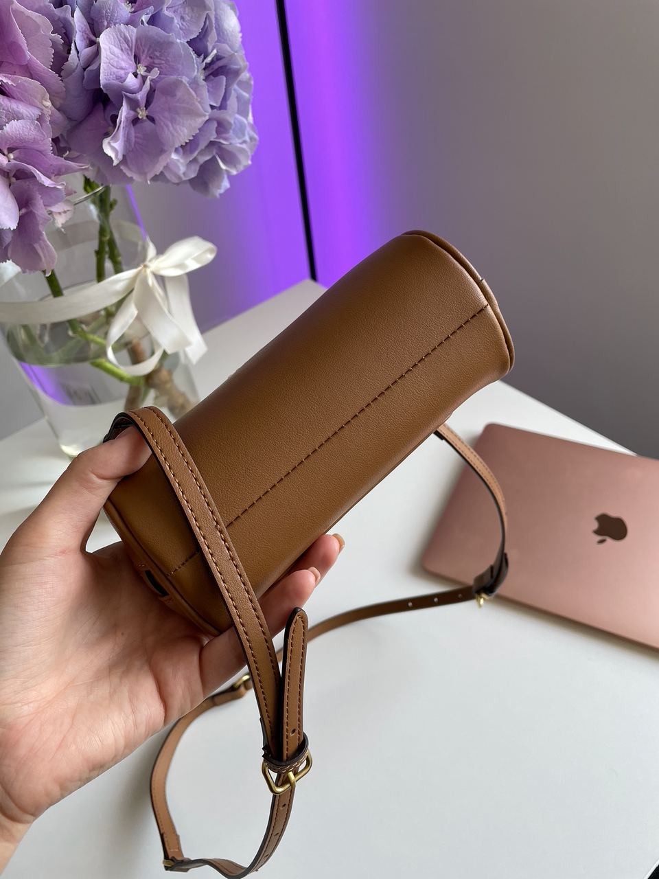 MiuMu Leather Top Handle Bag Brown - 23