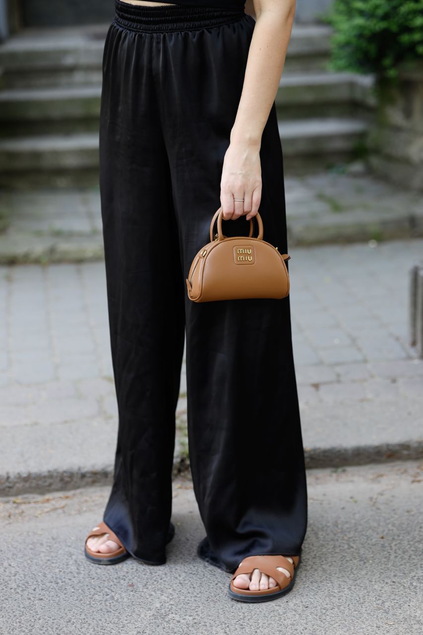 MiuMu Leather Top Handle Bag Brown - 9