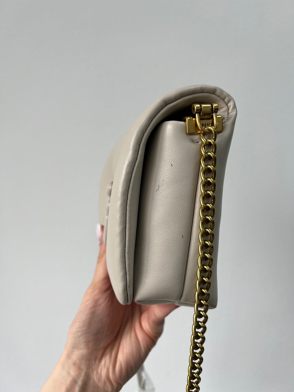 Pinko Baby Love Bag Click Puff in Nappa Cream Leather - 6