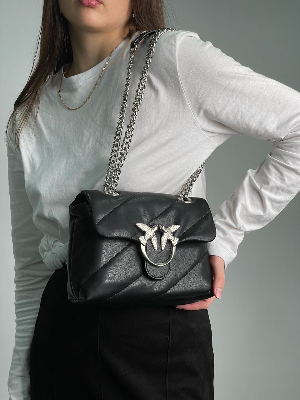 Pinko Baby Love Bag Puff Maxi Quilt Black/Silver - 7