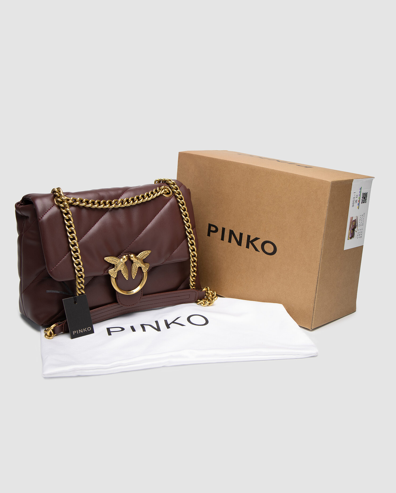 Pinko Big Love Bag Puff Maxi Quilt Burgundy/Gold - 2