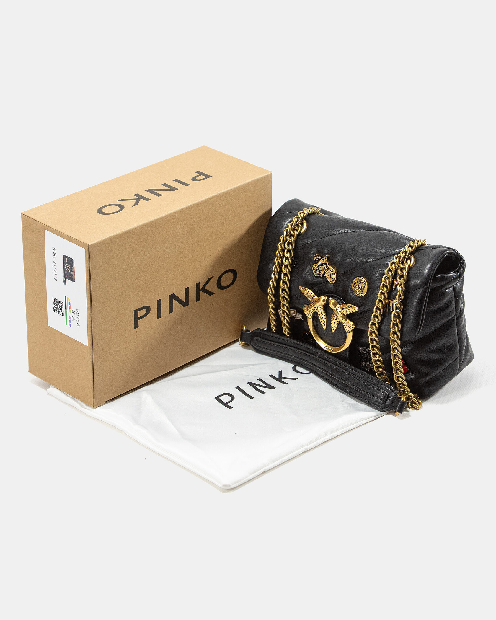 Pinko Black Quilted Leather Love Mini Puff Pins - 2