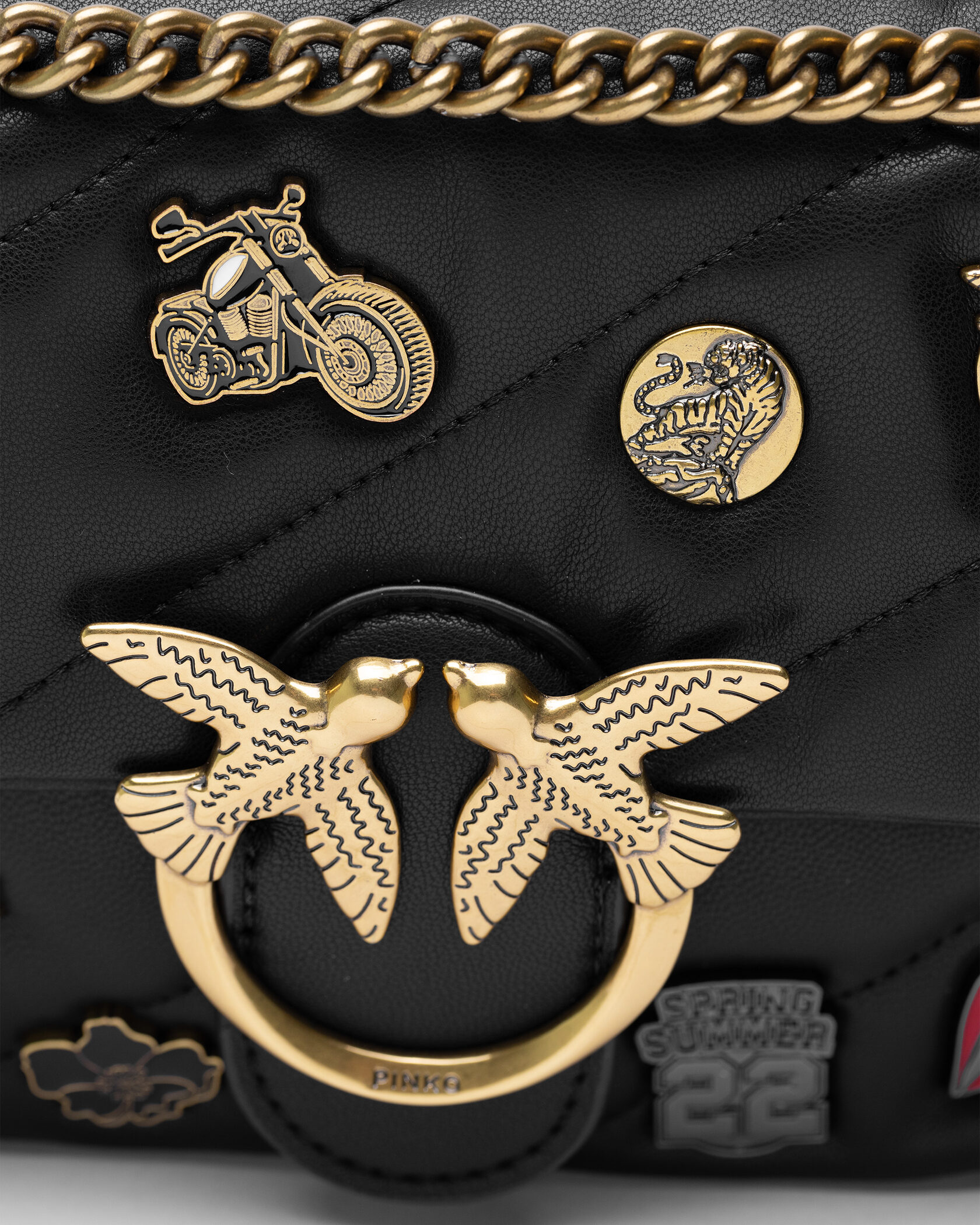 Pinko Black Quilted Leather Love Mini Puff Pins - 14