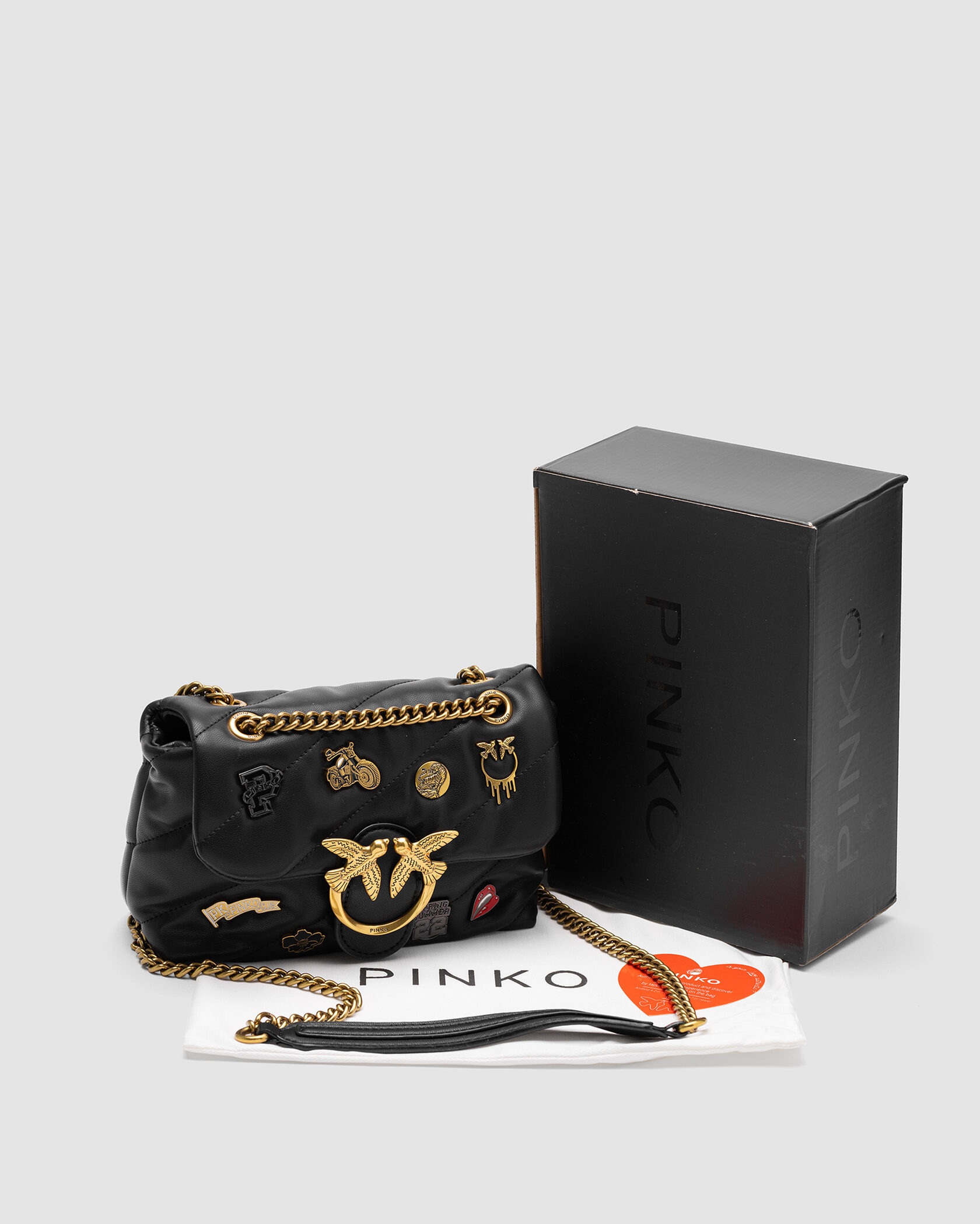 Pinko Black Quilted Leather Love Mini Puff Pins - 2