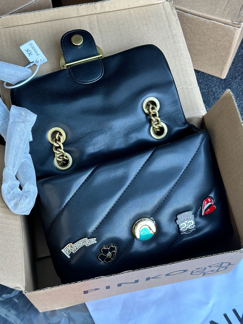 Pinko Black Quilted Leather Love Mini Puff Pins - 24