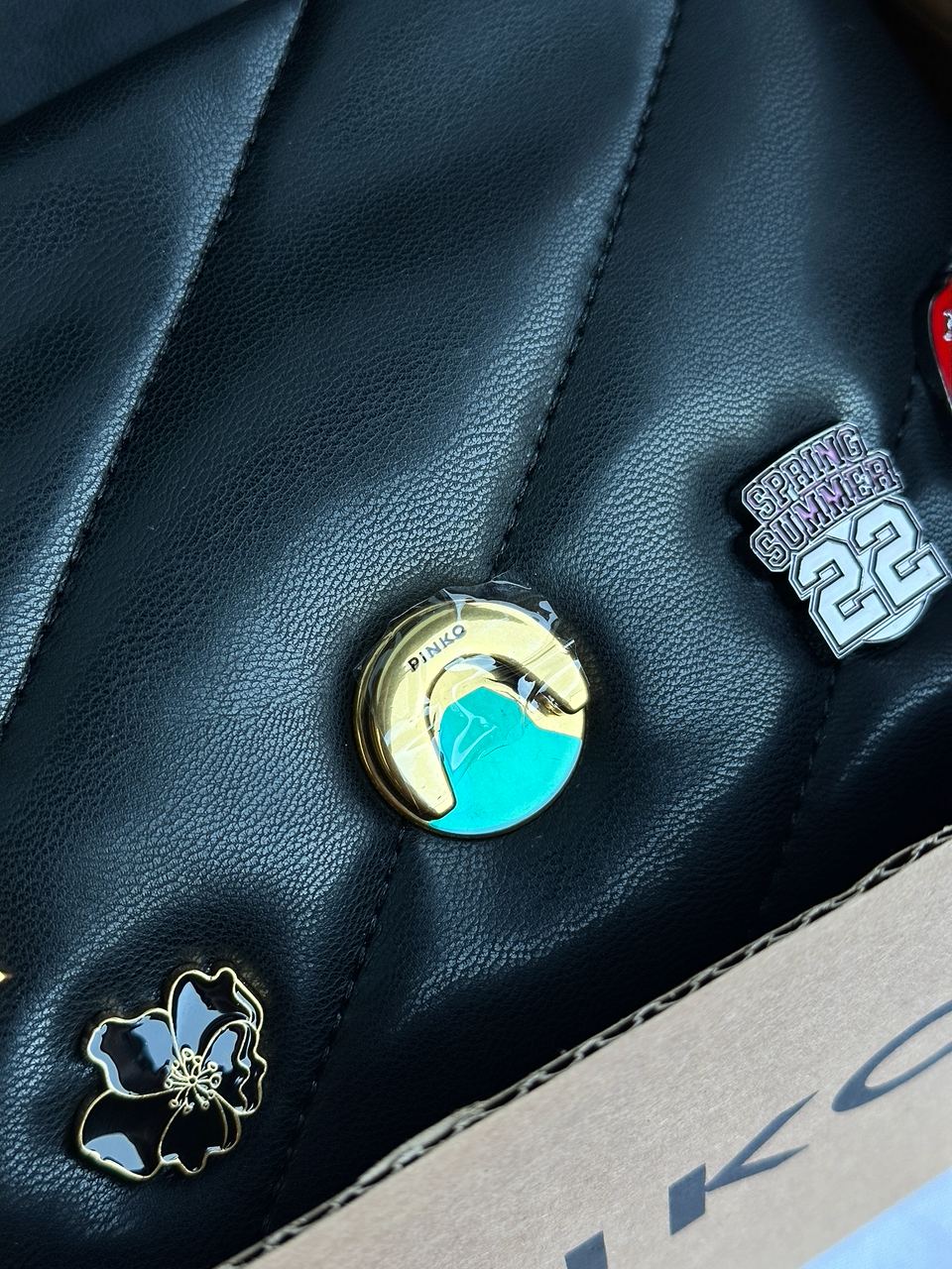 Pinko Black Quilted Leather Love Mini Puff Pins - 26