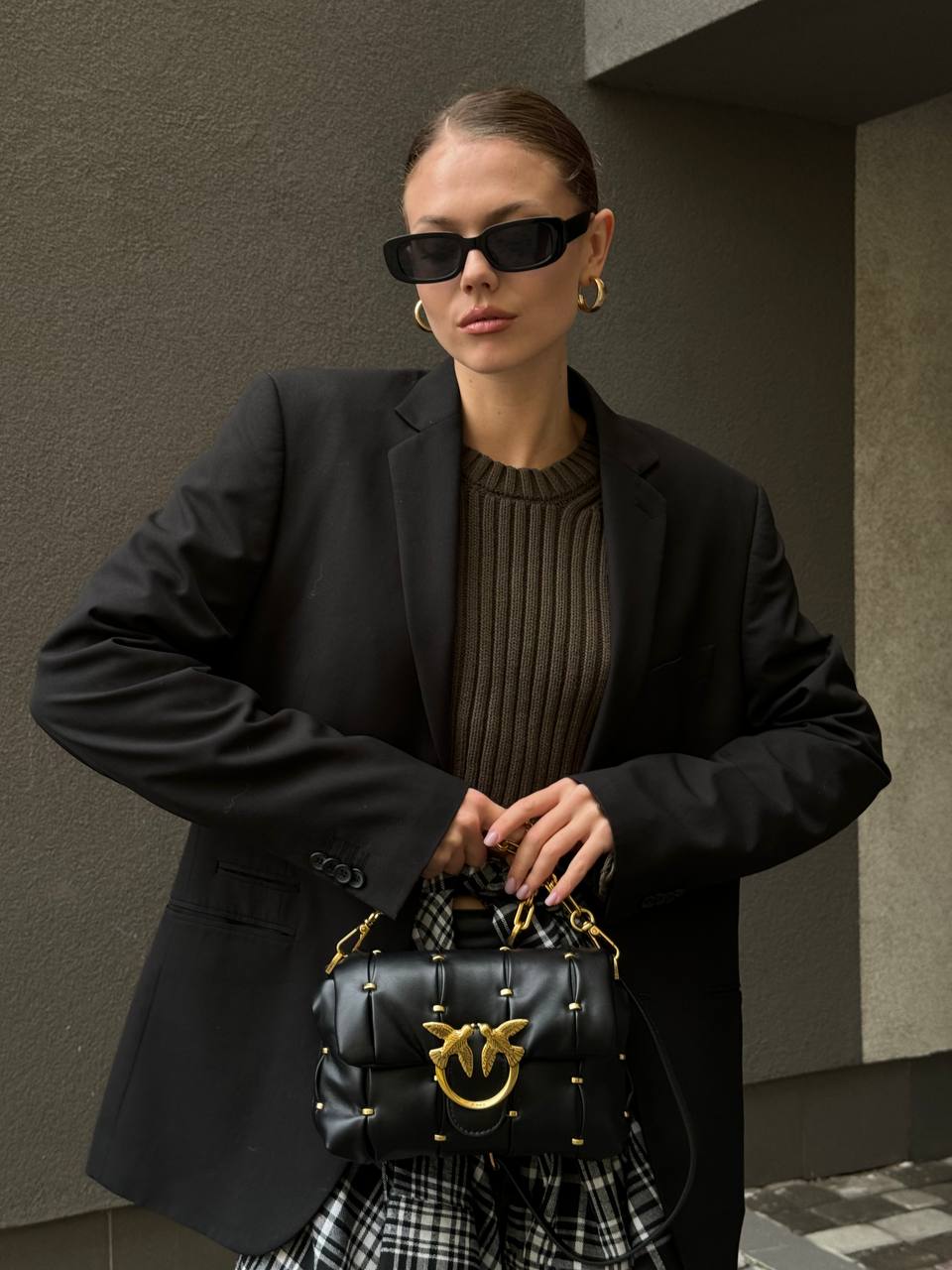 Pinko Black Quilted Leather Love Mini Puff Staples - 2