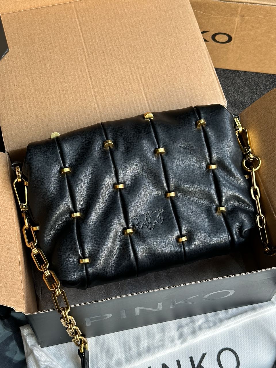 Pinko Black Quilted Leather Love Mini Puff Staples - 11