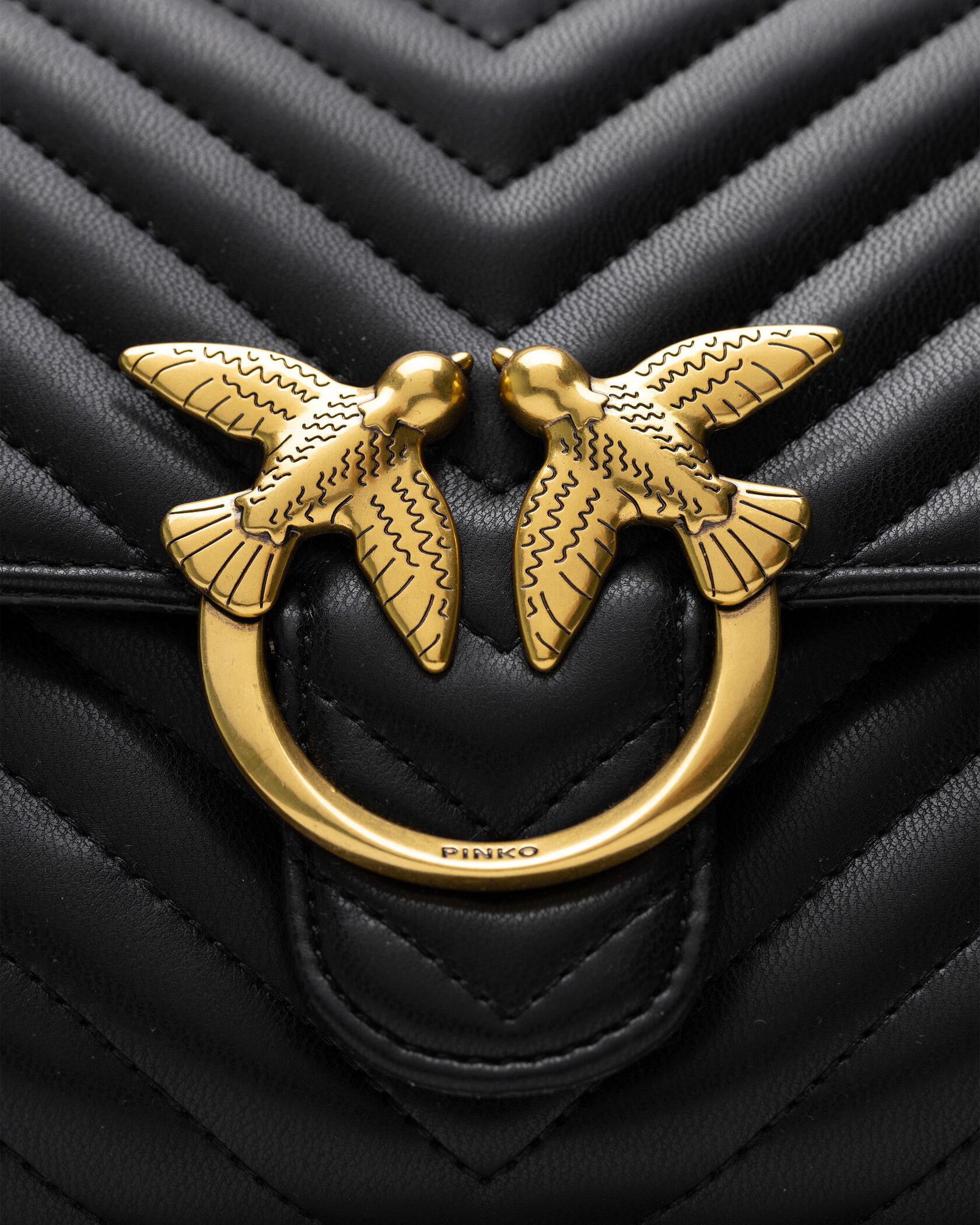 Pinko Classic Lady Love Bag Puff Chevron Black/Gold - 12