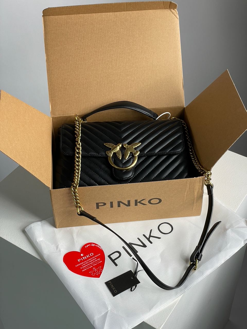 Pinko Classic Lady Love Bag Puff Chevron Black/Gold - 4