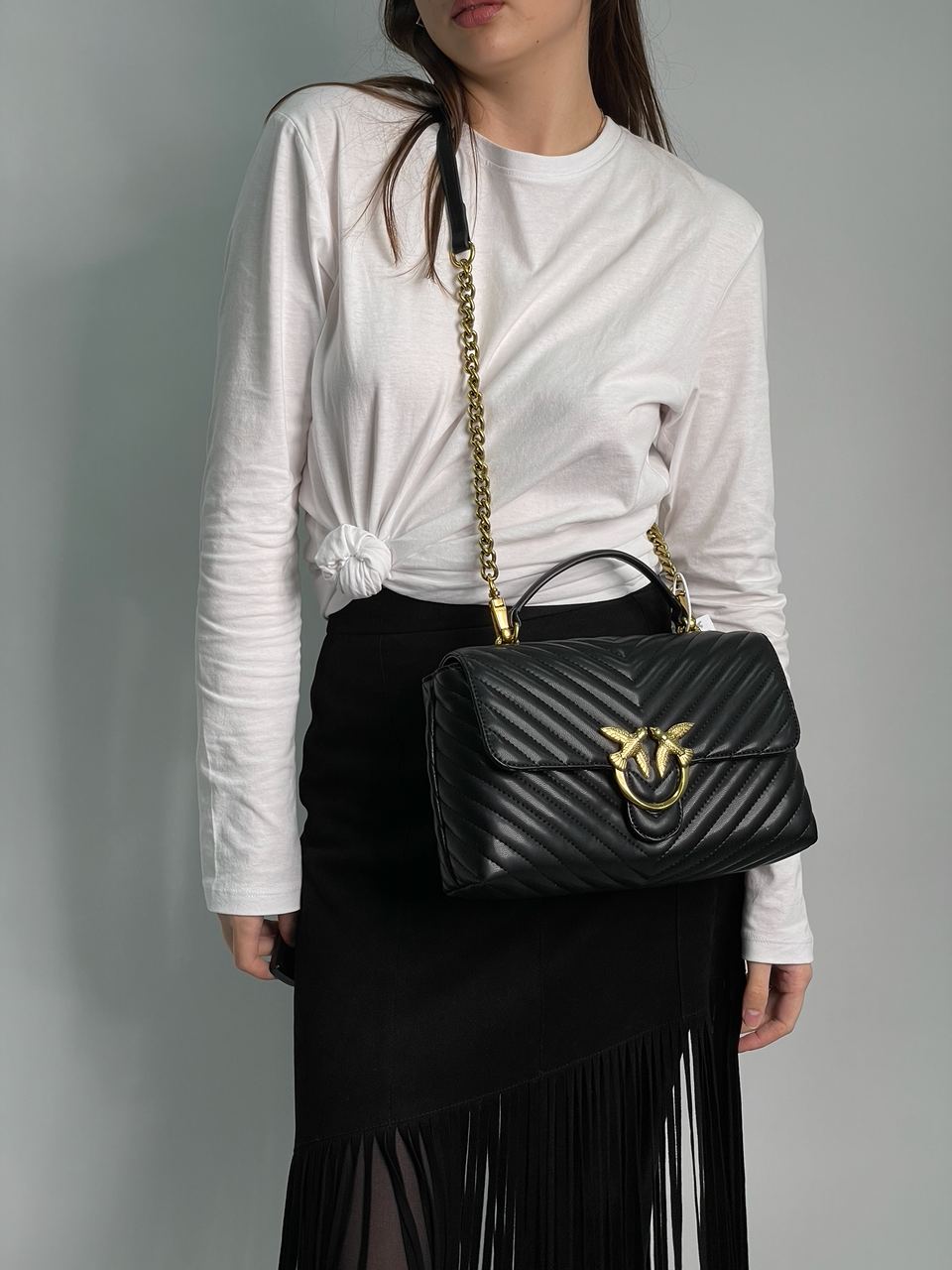 Pinko Classic Lady Love Bag Puff Chevron Black/Gold - 5