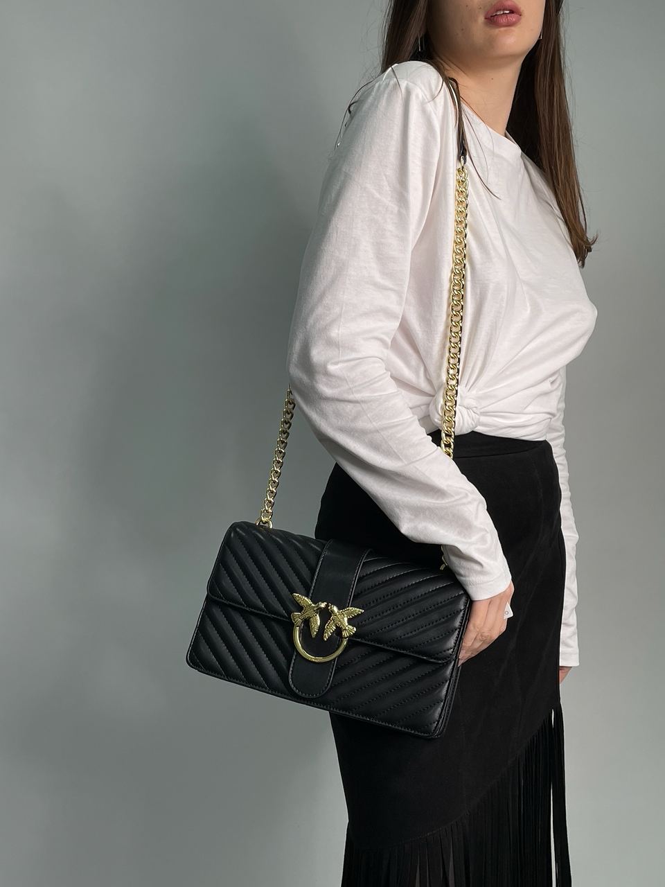 Pinko Classic Love Bag One Chevron Black/Gold - 6