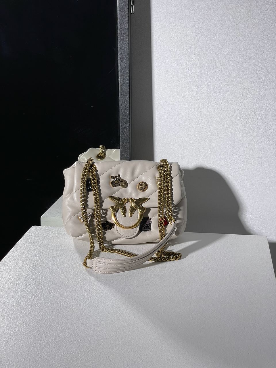 Pinko Grey Quilted Leather Love Mini Puff Pins - 3