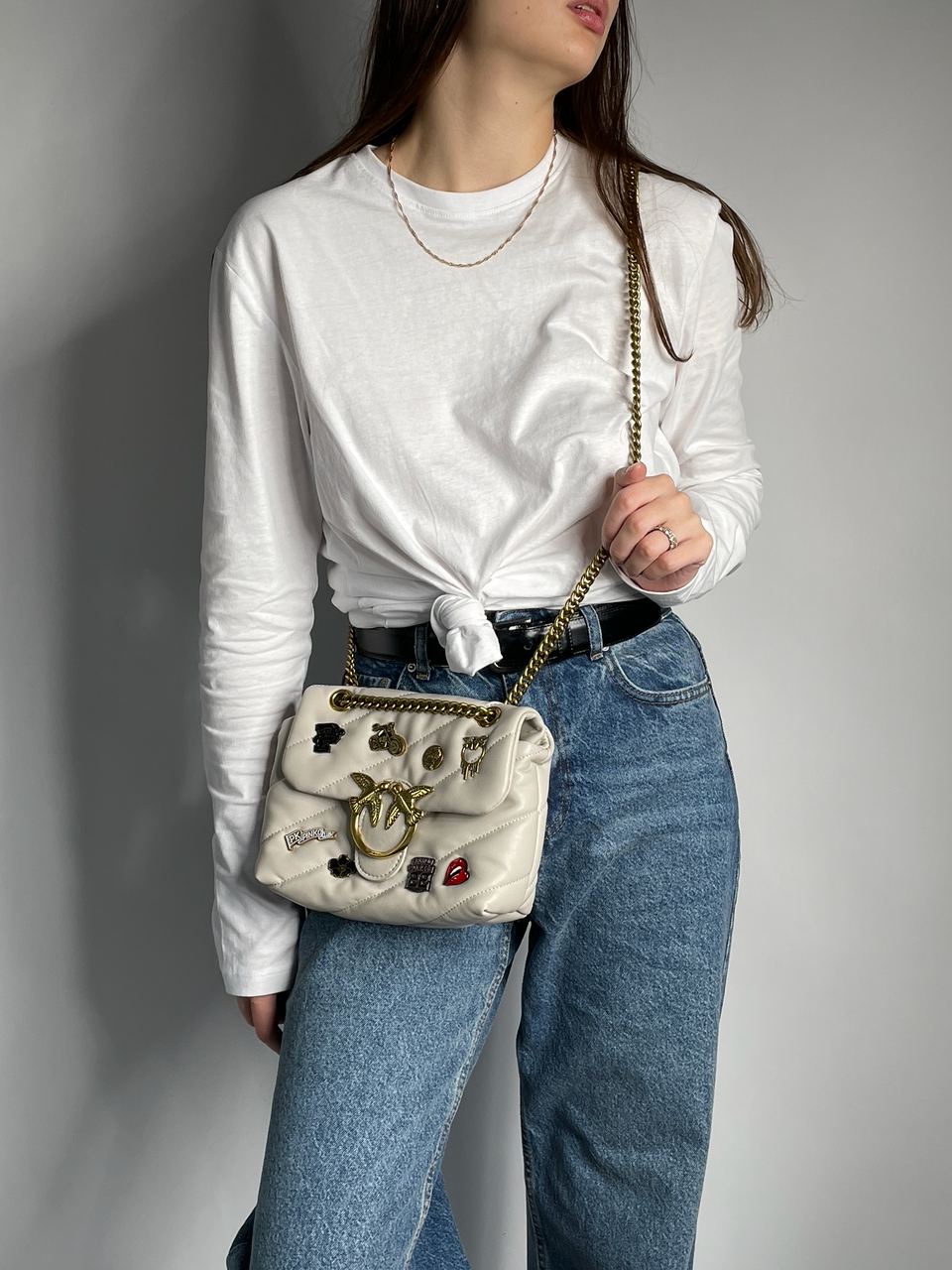 Pinko Grey Quilted Leather Love Mini Puff Pins - 4