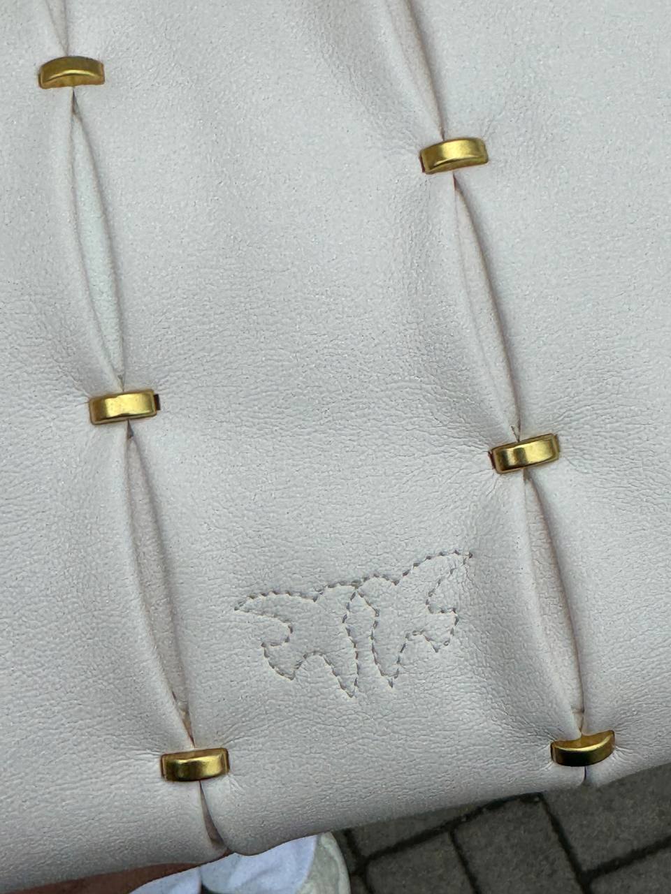 Pinko Grey Quilted Leather Love Mini Puff Staples - 6