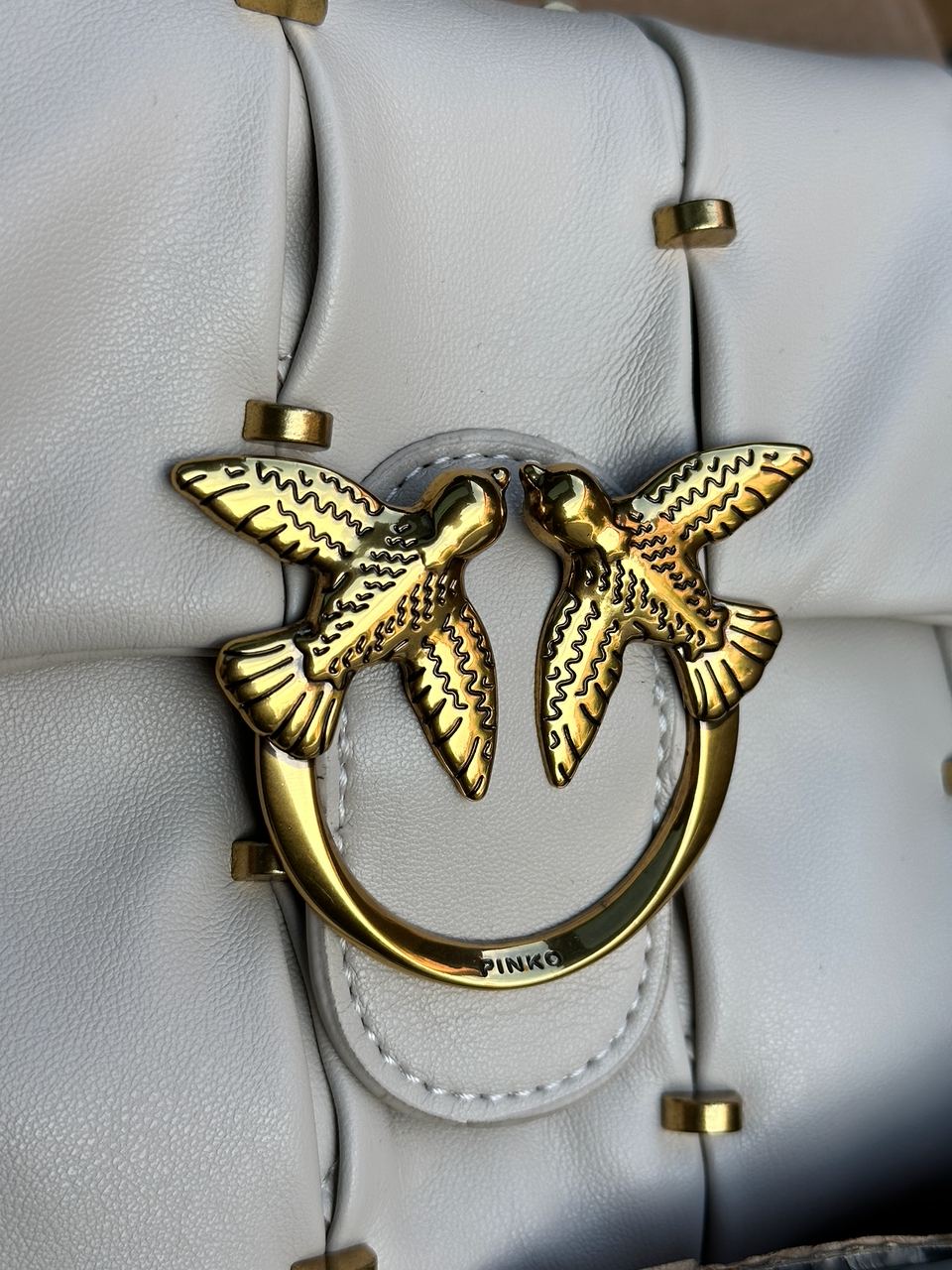 Pinko Grey Quilted Leather Love Mini Puff Staples - 10