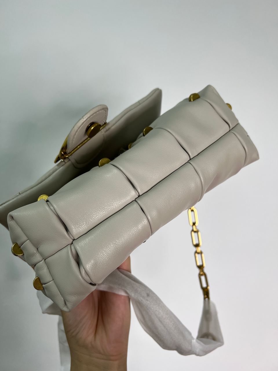 Pinko Grey Quilted Leather Love Mini Puff Staples - 15