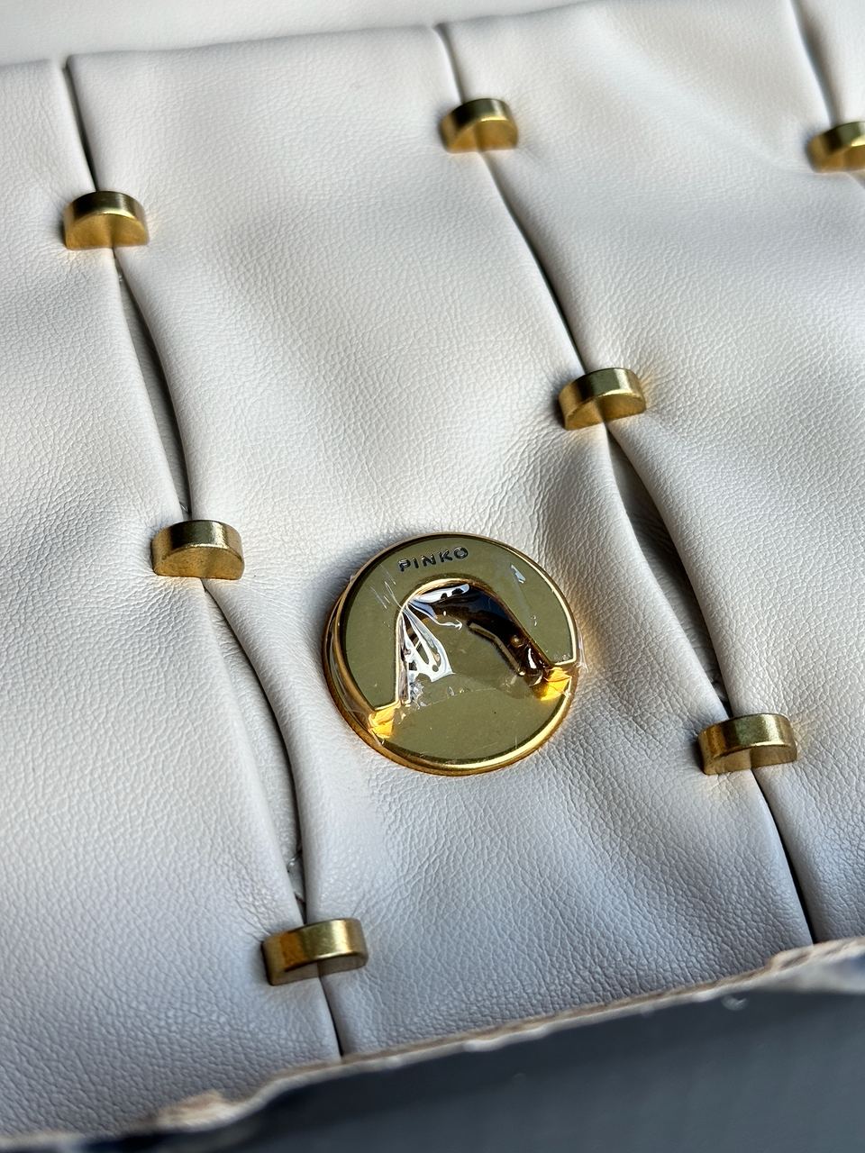 Pinko Grey Quilted Leather Love Mini Puff Staples - 17