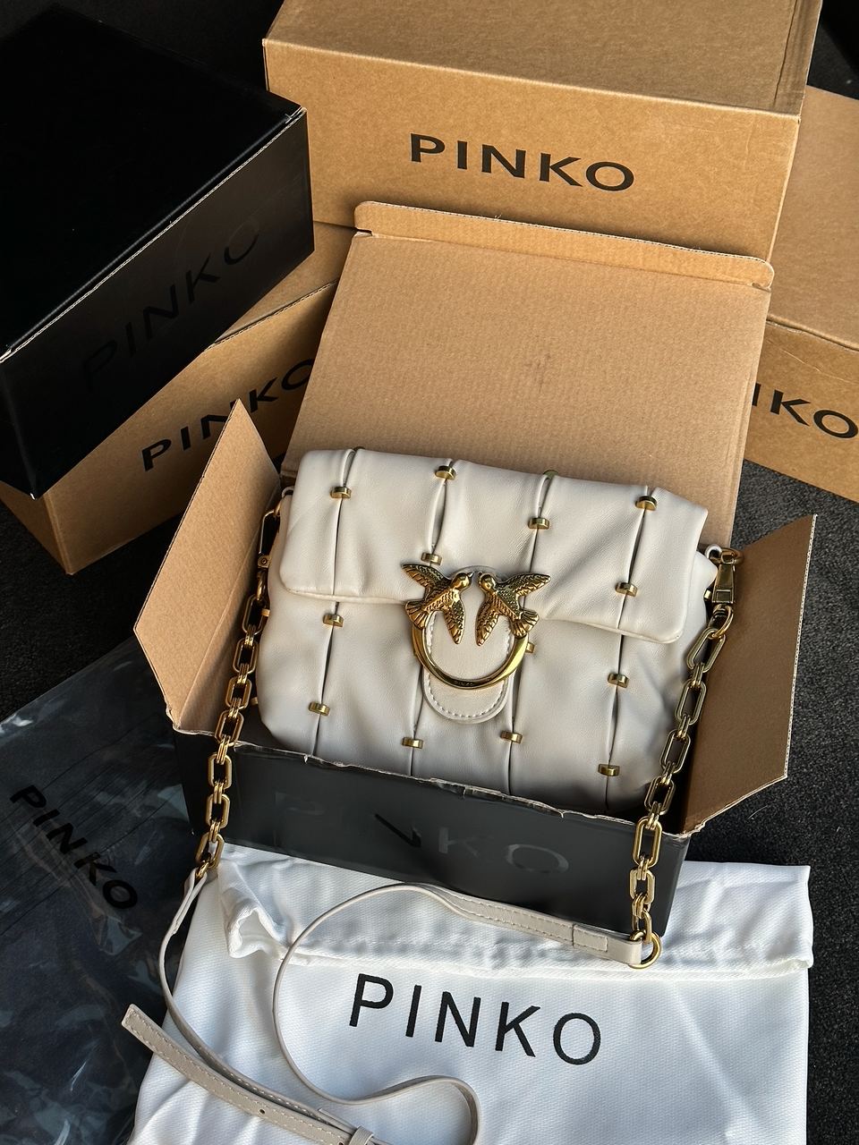 Pinko Grey Quilted Leather Love Mini Puff Staples - 2