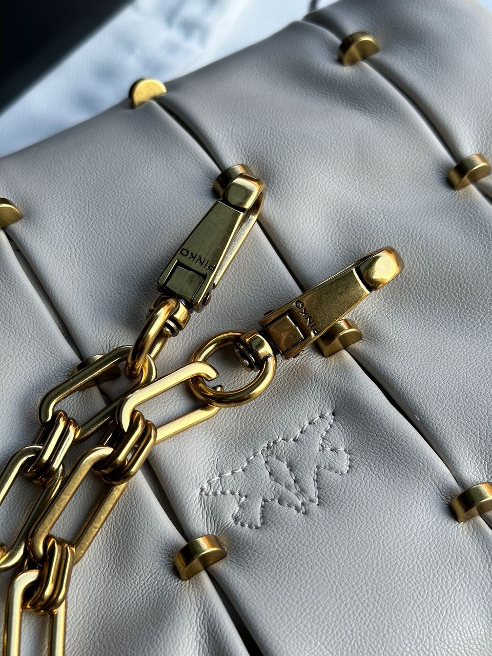 Pinko Grey Quilted Leather Love Mini Puff Staples - 22