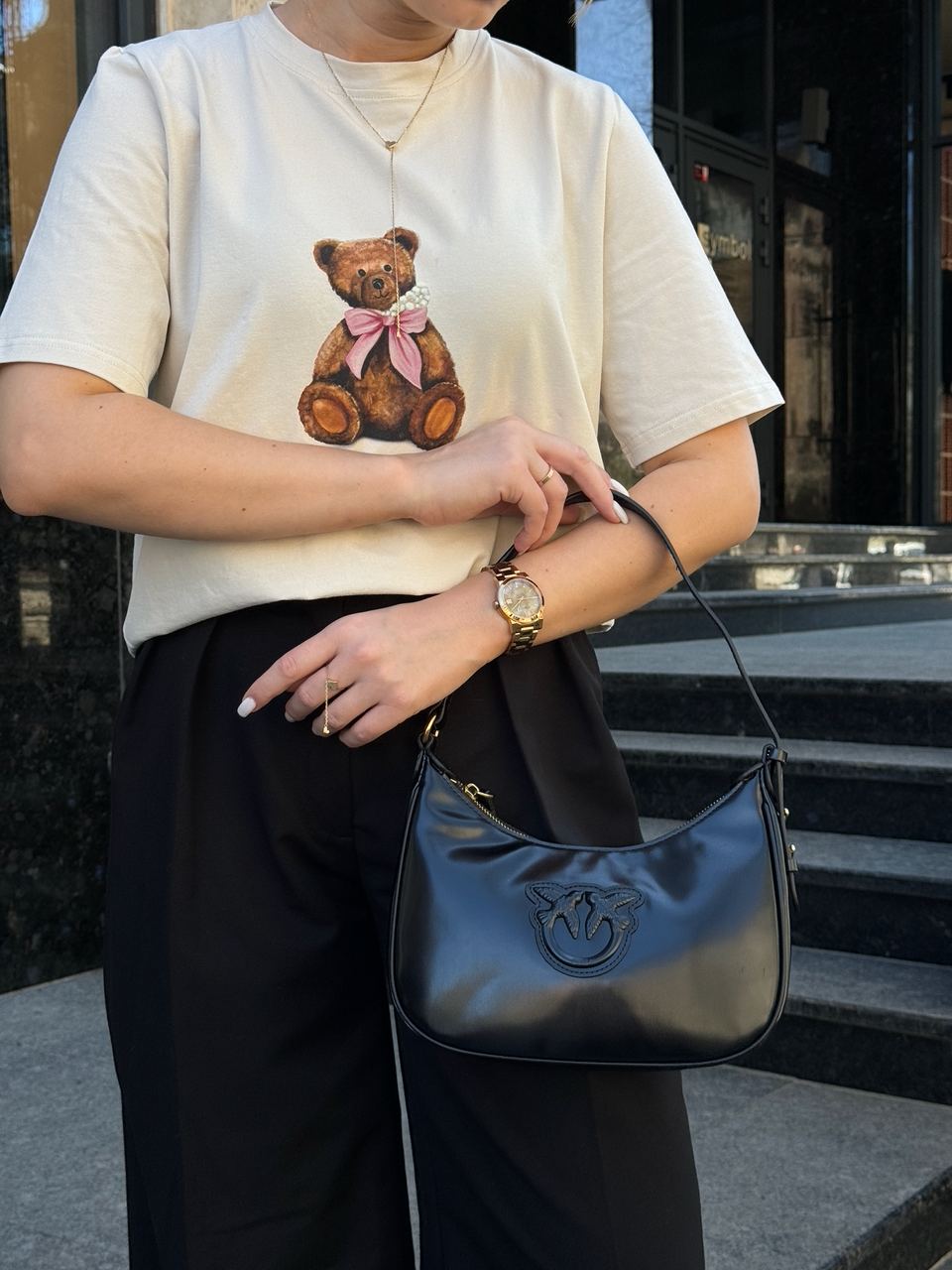 Pinko Half Moon Bag Simply Black With Leather Buckle - 5