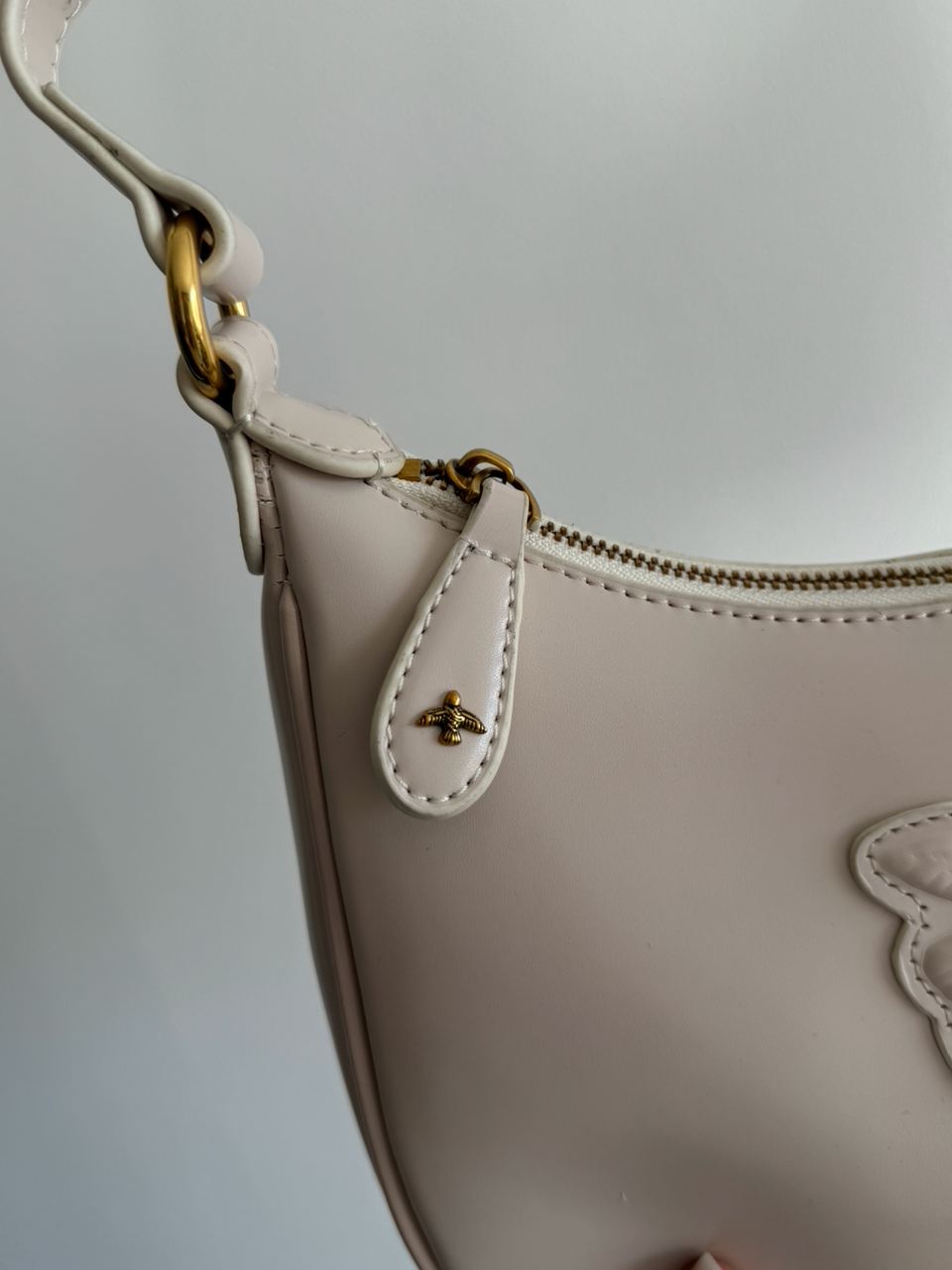 Pinko Half Moon Bag Simply Cream With Leather Buckle - 11