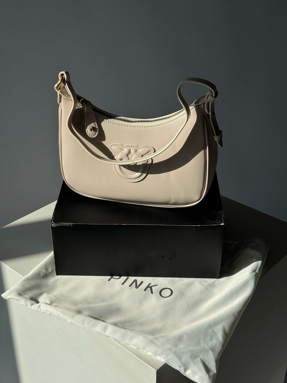 Pinko Half Moon Bag Simply Cream With Leather Buckle - 3