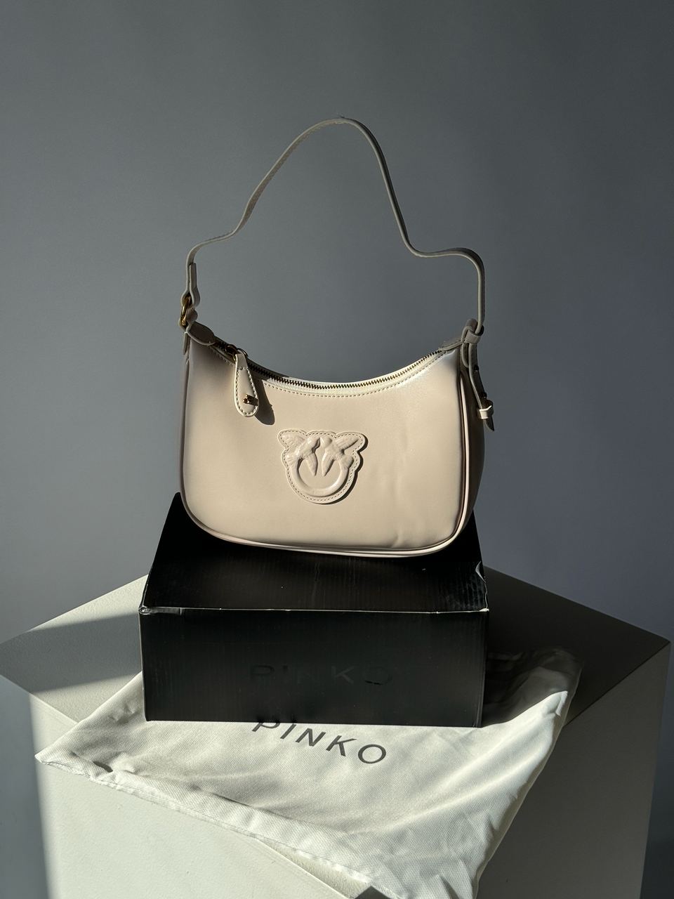 Pinko Half Moon Bag Simply Cream With Leather Buckle - 4
