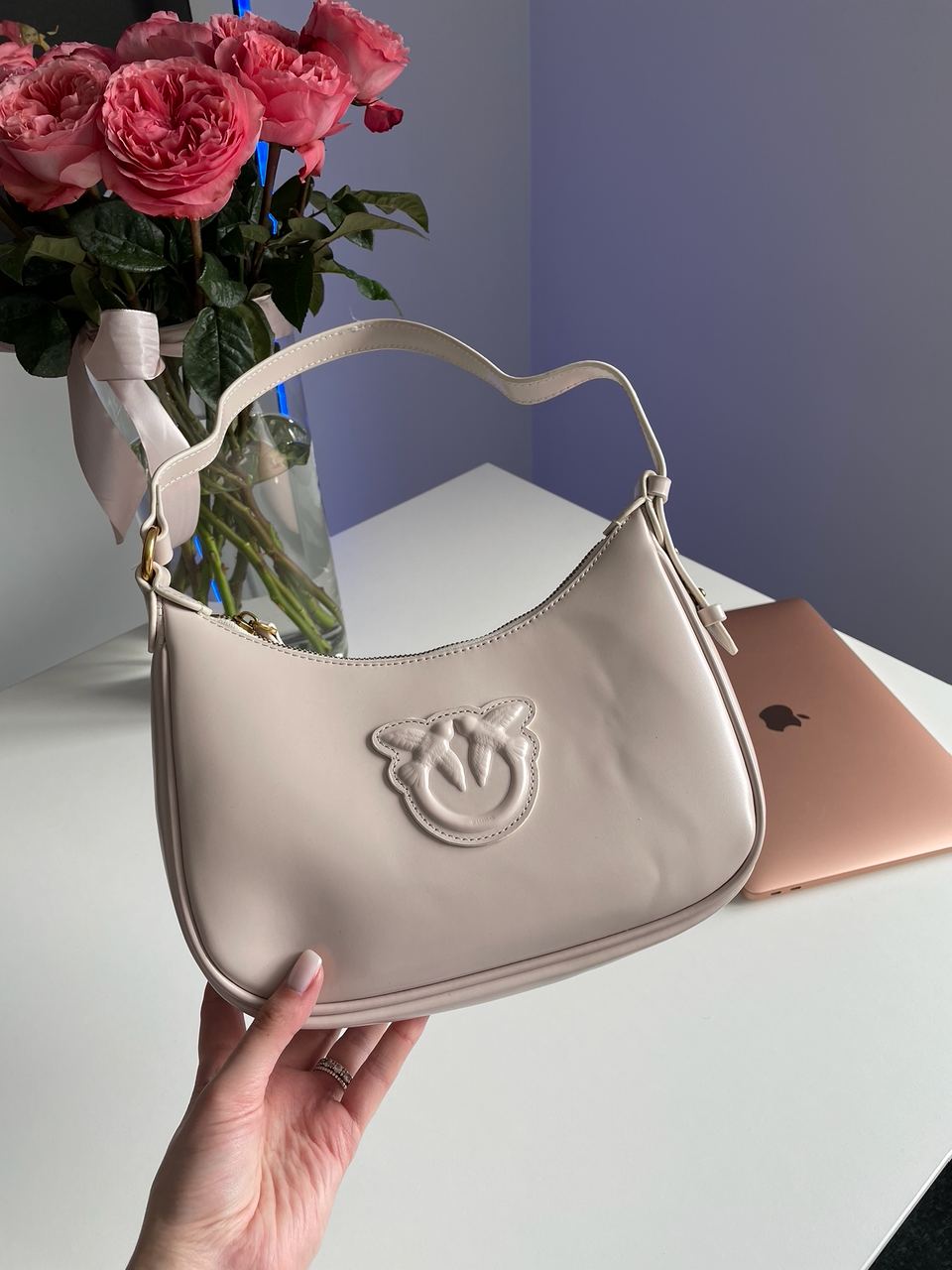 Pinko Half Moon Bag Simply Cream With Leather Buckle - 8