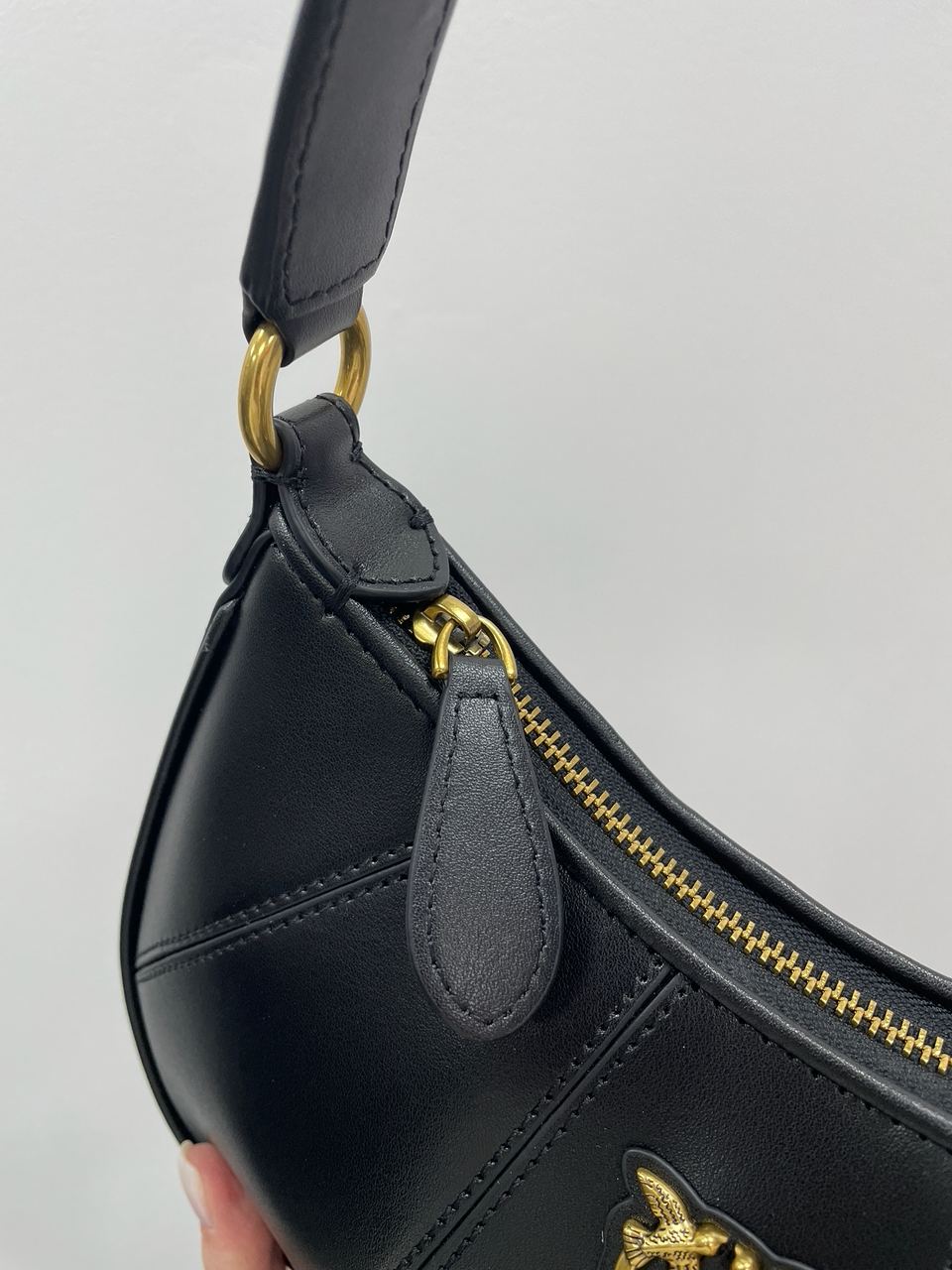 Pinko Hobo Bag Fine Grain Cow Leather Black - 16