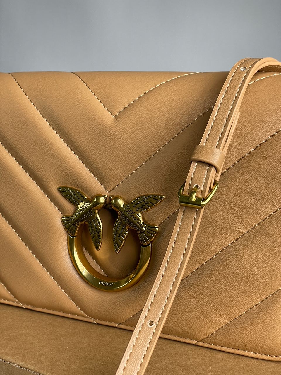 Pinko Large Love Bag Click Big Chevron Beige - 11