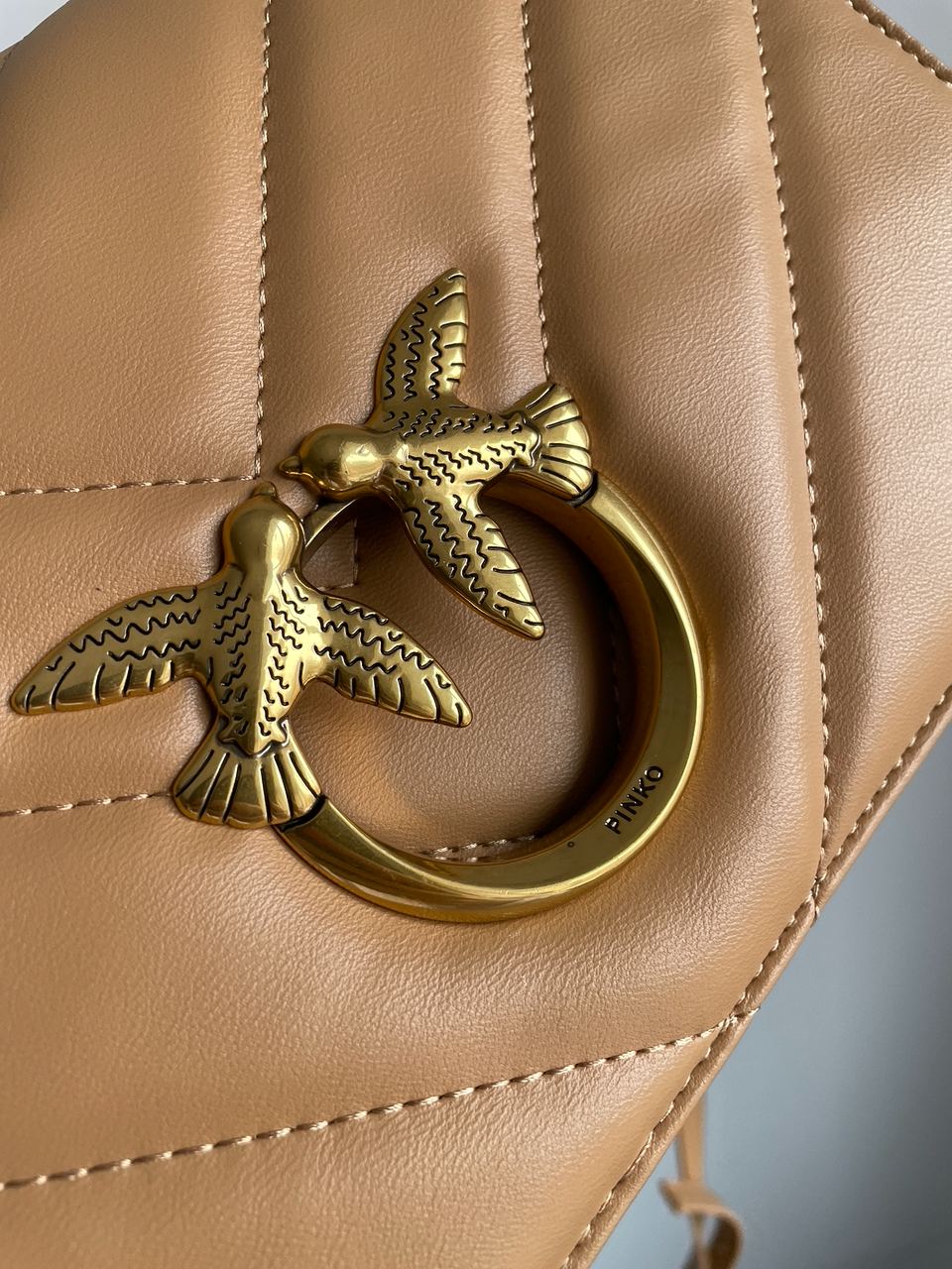 Pinko Large Love Bag Click Big Chevron Beige - 12