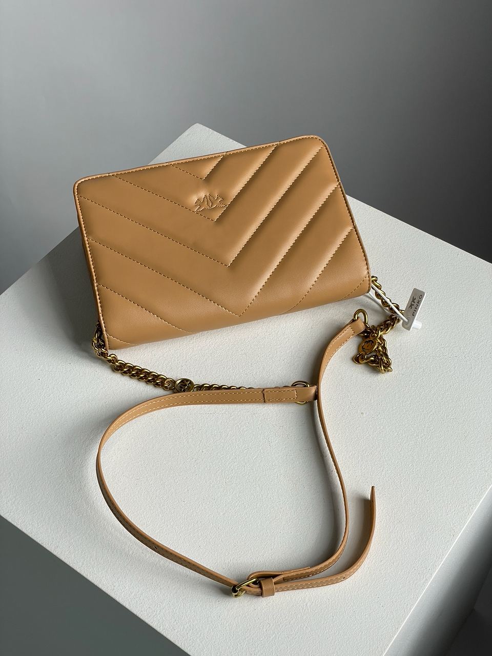 Pinko Large Love Bag Click Big Chevron Beige - 13