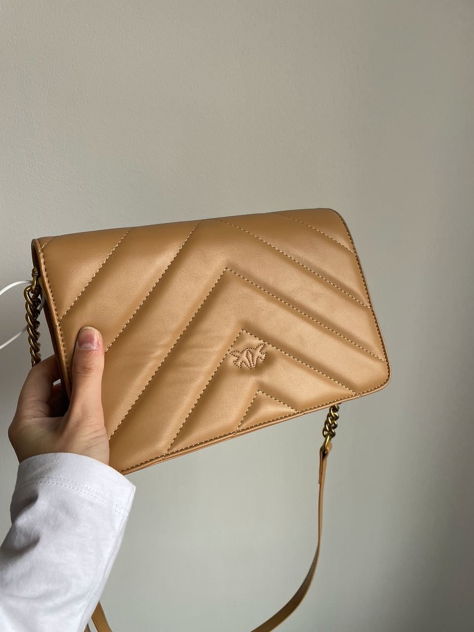 Pinko Large Love Bag Click Big Chevron Beige - 14